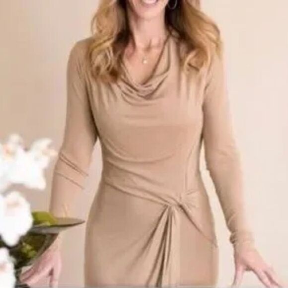 Revolve Ted Baker Neyda Camel Wrap Jersey Tan Long Sleeve dress - Picture 4 of 13